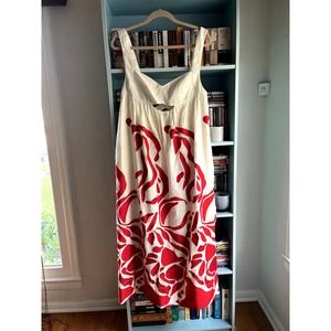 Anthropologie Red Embroidered Maxi Dress